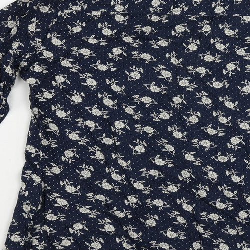 EAST Womens Blue Floral Viscose Basic Button-Up Size 10 Round Neck
