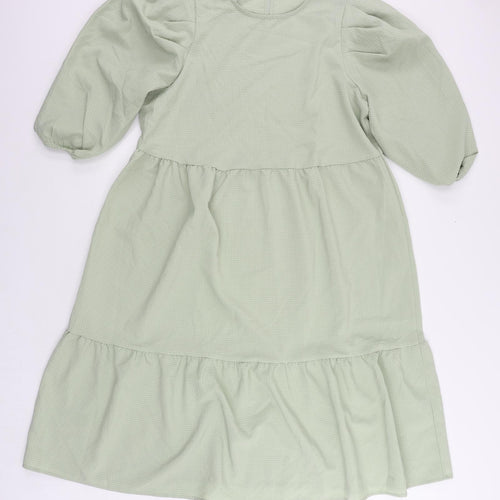 Only Womens Green Polyester A-Line Size L Round Neck Button - Tiered