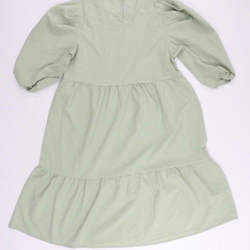 Only Womens Green Polyester A-Line Size L Round Neck Button - Tiered