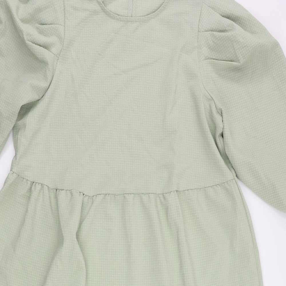 Only Womens Green Polyester A-Line Size L Round Neck Button - Tiered