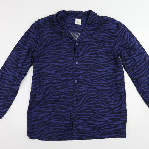 John Lewis Womens Blue Animal Print Cotton Basic Button-Up Size XL Collared
