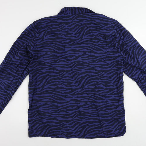 John Lewis Womens Blue Animal Print Cotton Basic Button-Up Size XL Collared