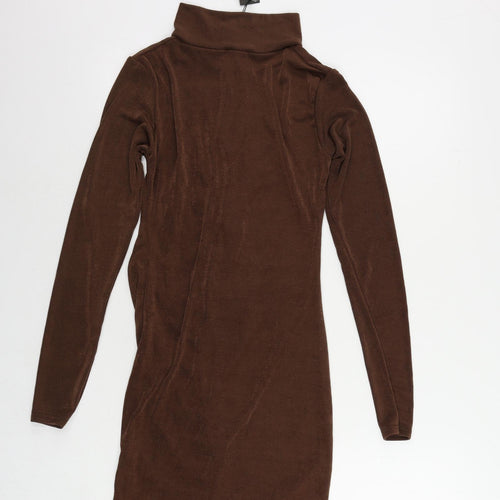 Boohoo Womens Brown Polyester Bodycon Size 10 Collared Button - Ruched