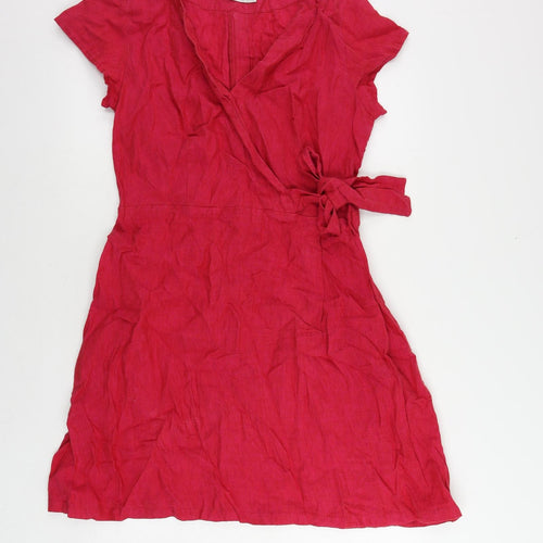 GR Nature Womens Pink Linen A-Line Size 12 V-Neck Zip - Wrap Front Detail