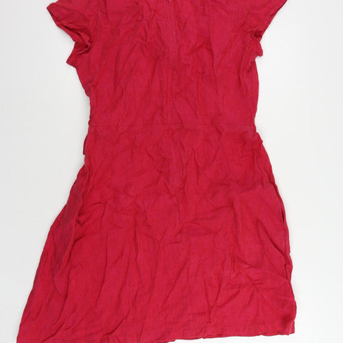 GR Nature Womens Pink Linen A-Line Size 12 V-Neck Zip - Wrap Front Detail