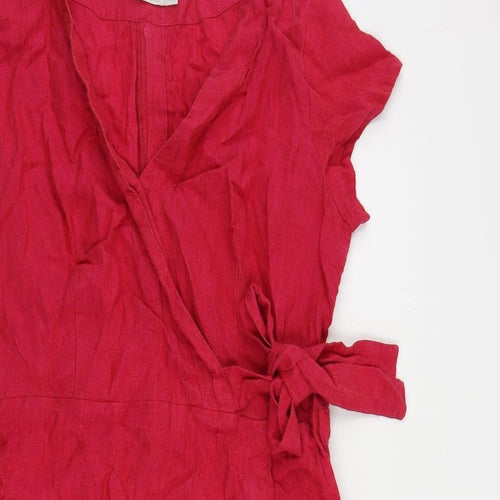 GR Nature Womens Pink Linen A-Line Size 12 V-Neck Zip - Wrap Front Detail