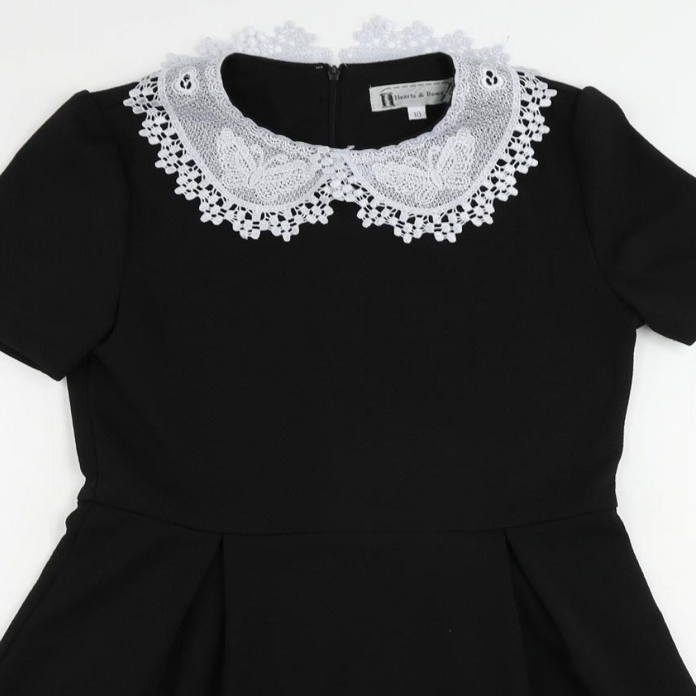 Hearts & Bows Womens Black Polyester Fit & Flare Size 10 Collared Zip