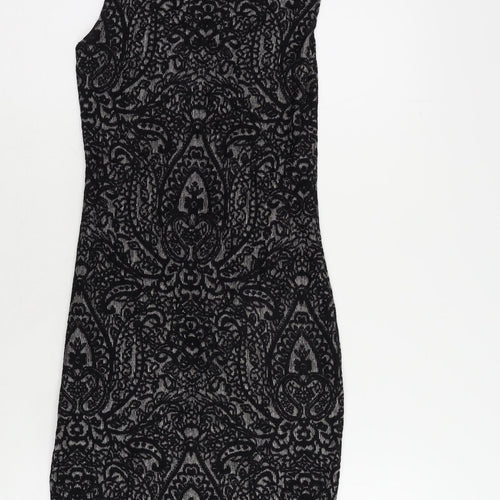 New Look Womens Black Geometric Viscose Bodycon Size 10 Boat Neck Pullover