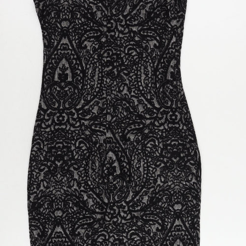 New Look Womens Black Geometric Viscose Bodycon Size 10 Boat Neck Pullover
