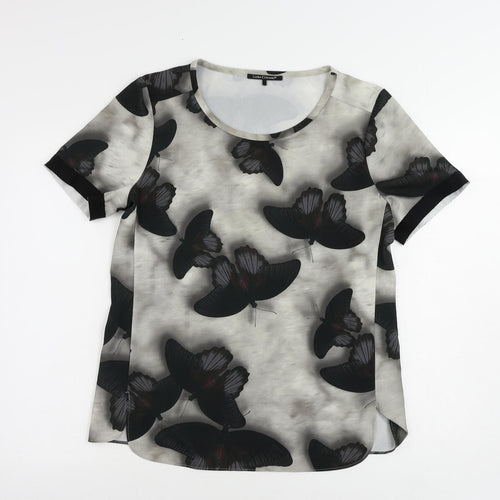 LUISA CERANO Womens Grey Geometric Polyester Basic Blouse Size 14 Boat Neck - Butterfly Pattern