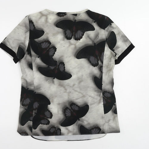 LUISA CERANO Womens Grey Geometric Polyester Basic Blouse Size 14 Boat Neck - Butterfly Pattern