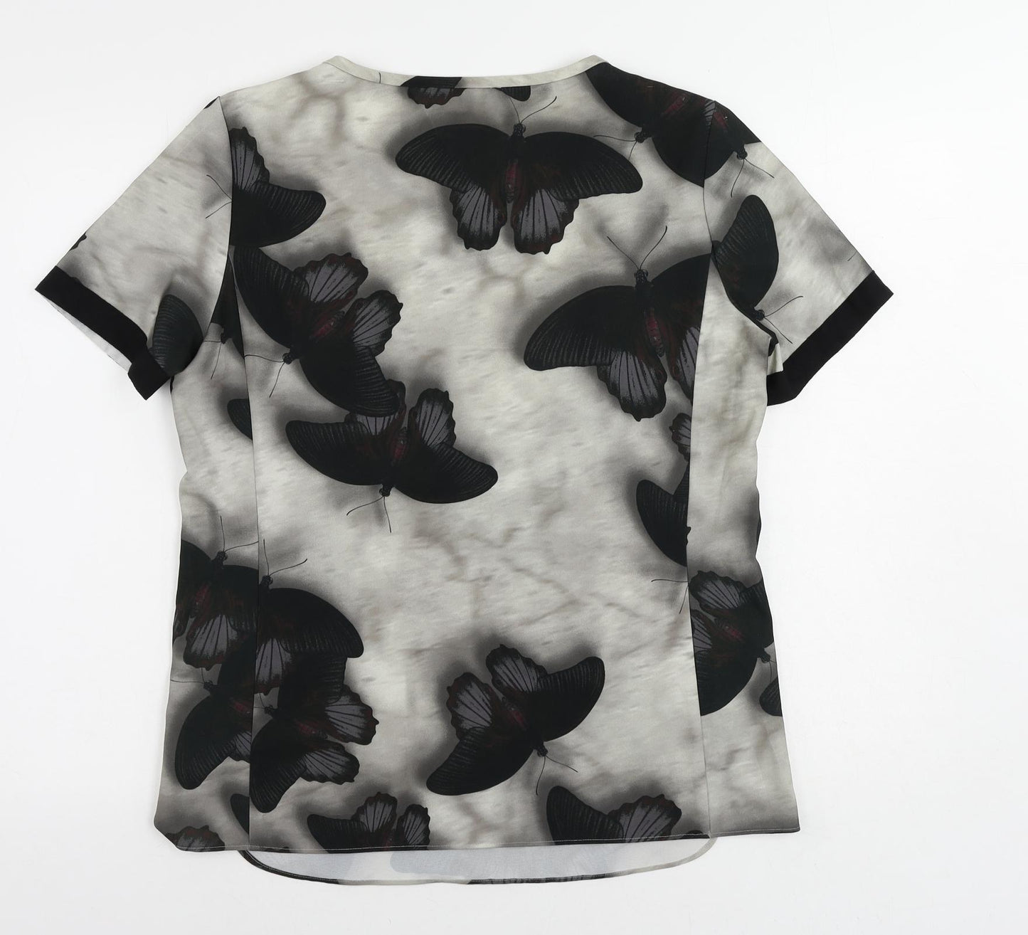 LUISA CERANO Womens Grey Geometric Polyester Basic Blouse Size 14 Boat Neck - Butterfly Pattern