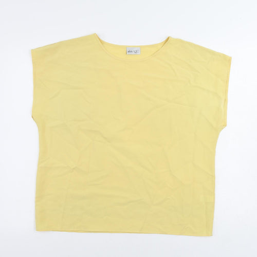 BHS Womens Yellow Polyester Basic Blouse Size 16 Round Neck
