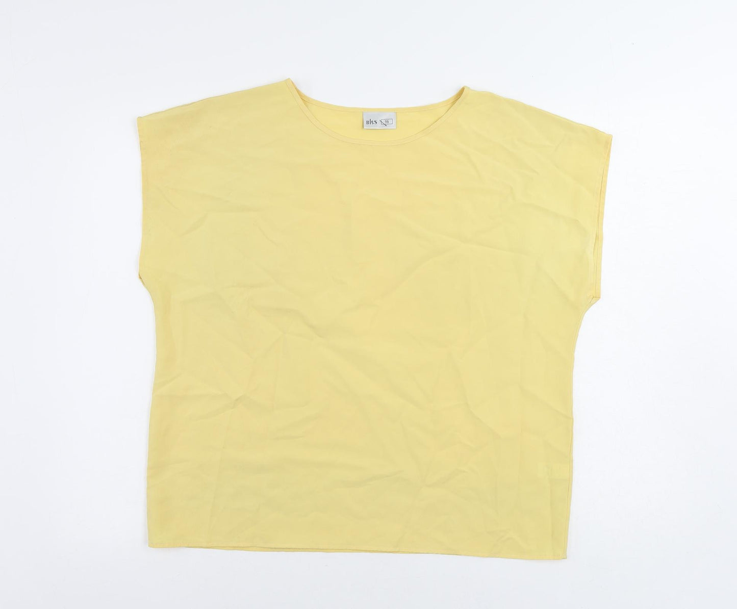 BHS Womens Yellow Polyester Basic Blouse Size 16 Round Neck