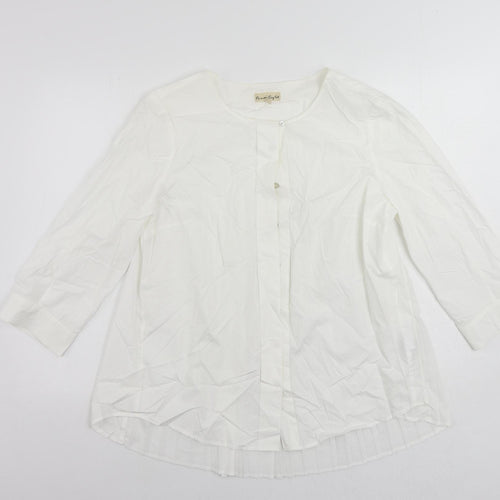 Phase Eight Womens White Cotton Basic Button-Up Size 14 Round Neck