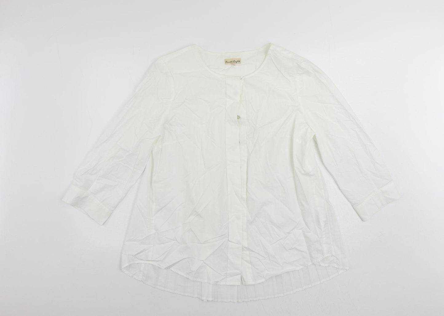 Phase Eight Womens White Cotton Basic Button-Up Size 14 Round Neck