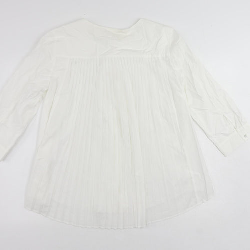Phase Eight Womens White Cotton Basic Button-Up Size 14 Round Neck