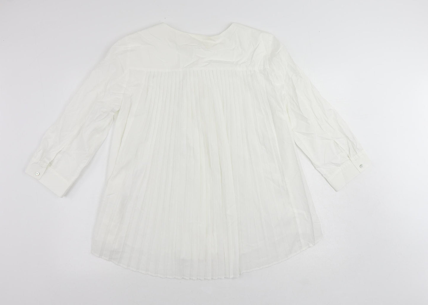 Phase Eight Womens White Cotton Basic Button-Up Size 14 Round Neck