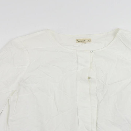 Phase Eight Womens White Cotton Basic Button-Up Size 14 Round Neck