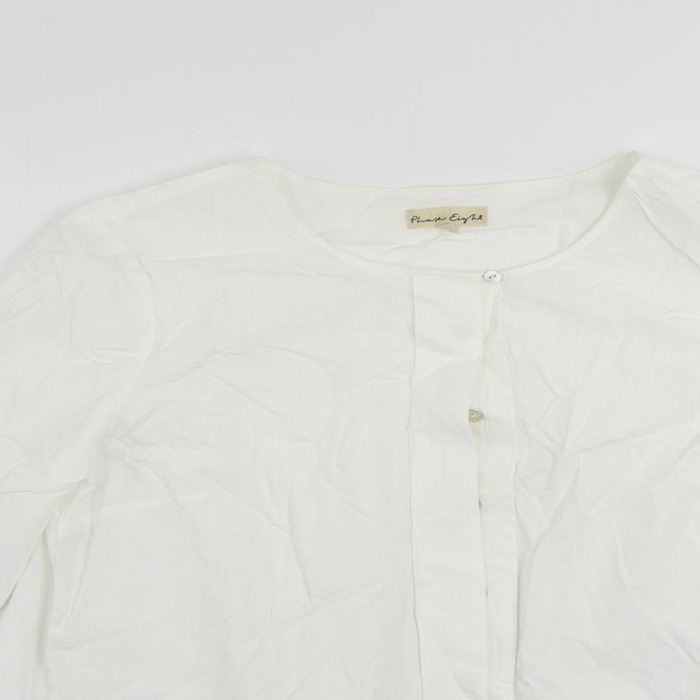 Phase Eight Womens White Cotton Basic Button-Up Size 14 Round Neck