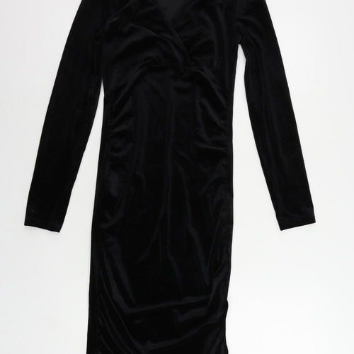 H&M Womens Black Polyester Bodycon Size S V-Neck Pullover