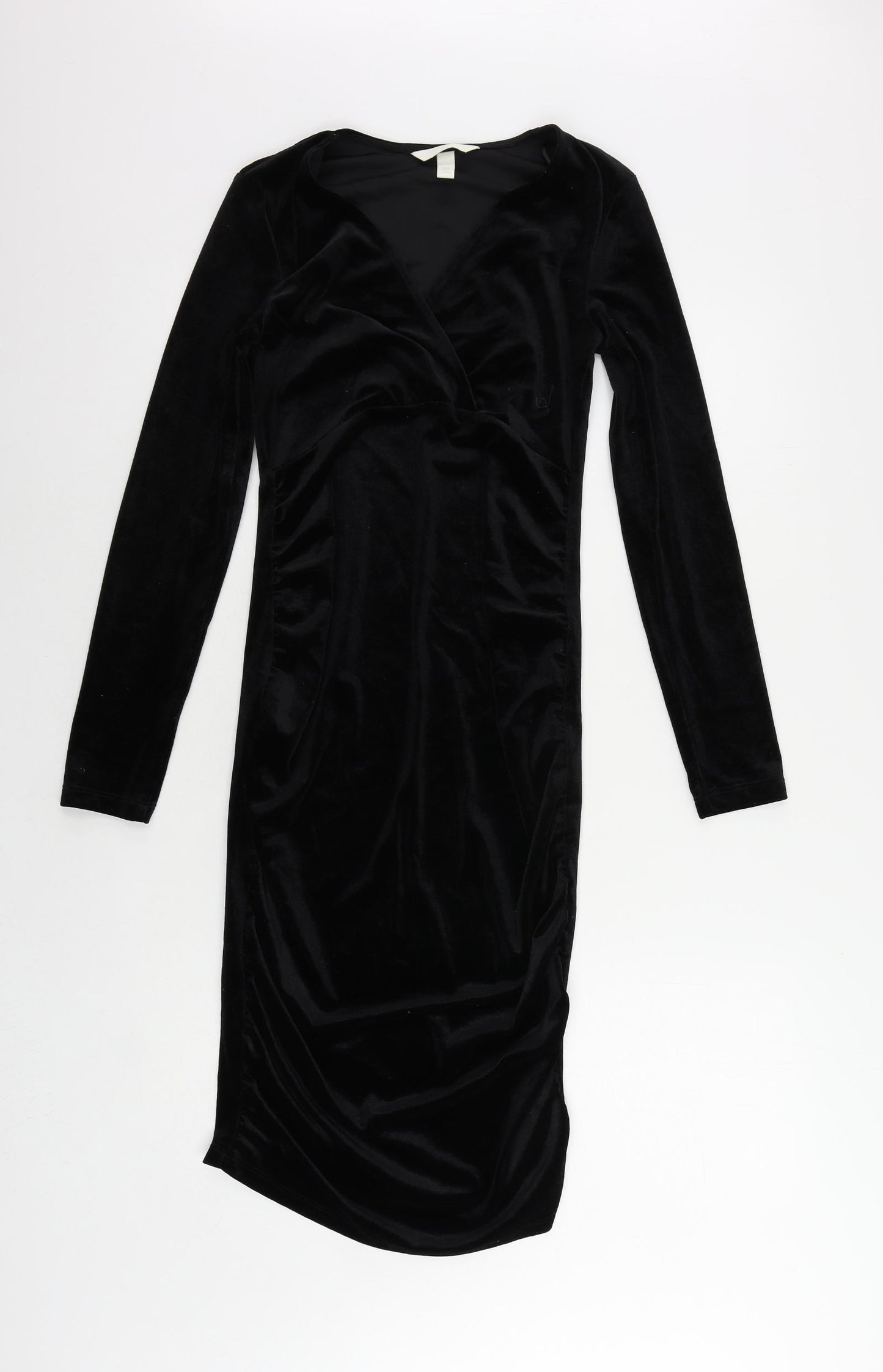 H&M Womens Black Polyester Bodycon Size S V-Neck Pullover