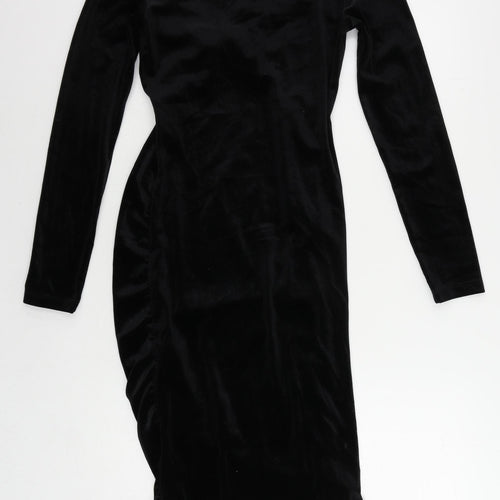 H&M Womens Black Polyester Bodycon Size S V-Neck Pullover