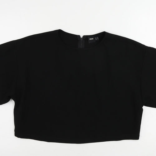 ASOS Womens Black Polyester Cropped Blouse Size 10 Round Neck