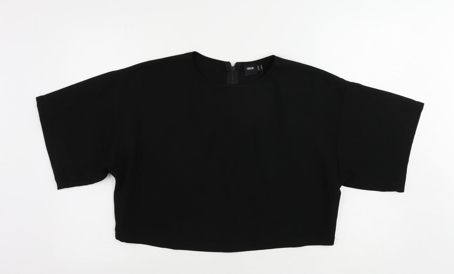 ASOS Womens Black Polyester Cropped Blouse Size 10 Round Neck