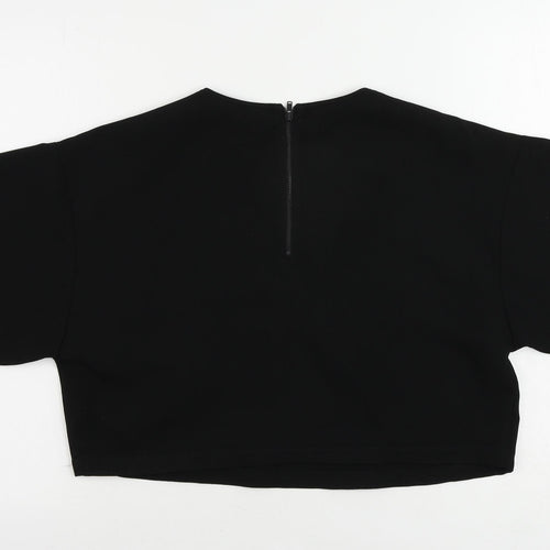 ASOS Womens Black Polyester Cropped Blouse Size 10 Round Neck