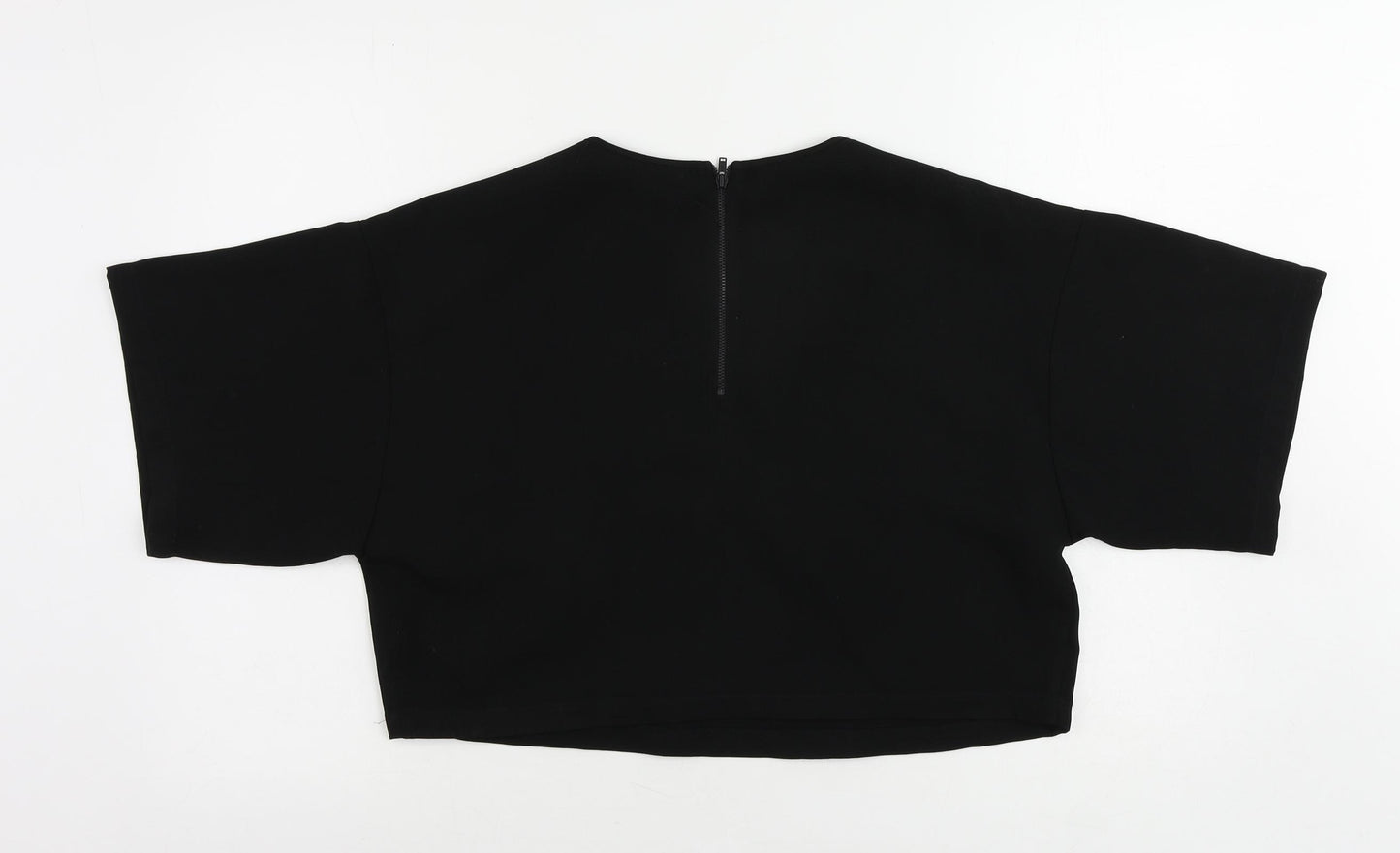 ASOS Womens Black Polyester Cropped Blouse Size 10 Round Neck