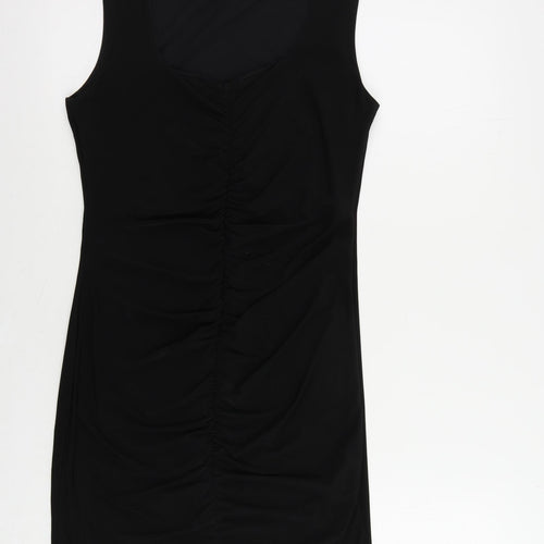 PRETTYLITTLETHING Womens Black Polyester Bodycon Size 12 V-Neck Pullover - Ruched