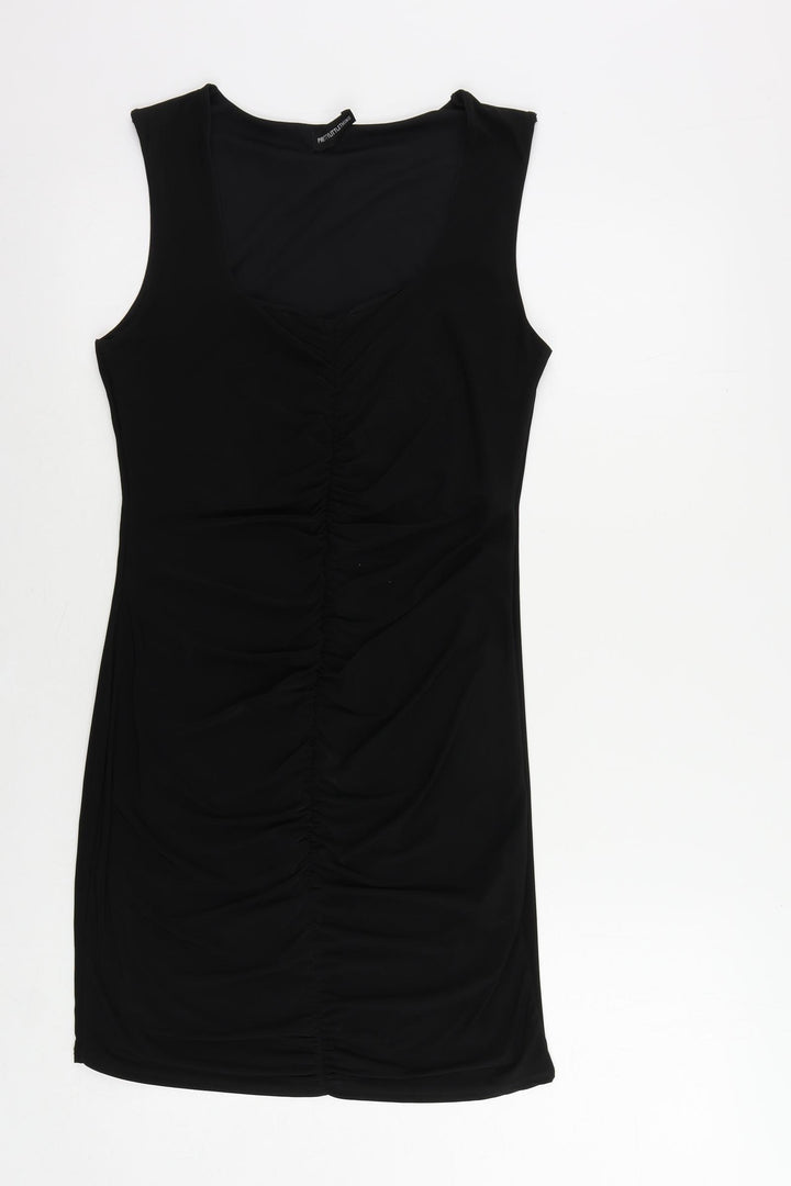 PRETTYLITTLETHING Womens Black Polyester Bodycon Size 12 V-Neck Pullover - Ruched