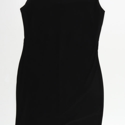PRETTYLITTLETHING Womens Black Polyester Bodycon Size 12 V-Neck Pullover - Ruched