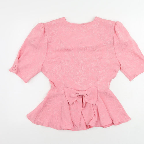 Shy Womens Pink Polyester Basic Blouse Size 12 V-Neck - Bow Peplum
