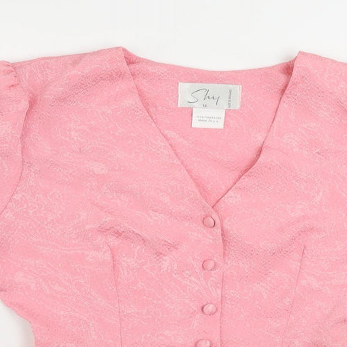 Shy Womens Pink Polyester Basic Blouse Size 12 V-Neck - Bow Peplum