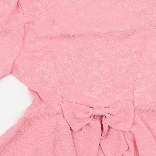 Shy Womens Pink Polyester Basic Blouse Size 12 V-Neck - Bow Peplum