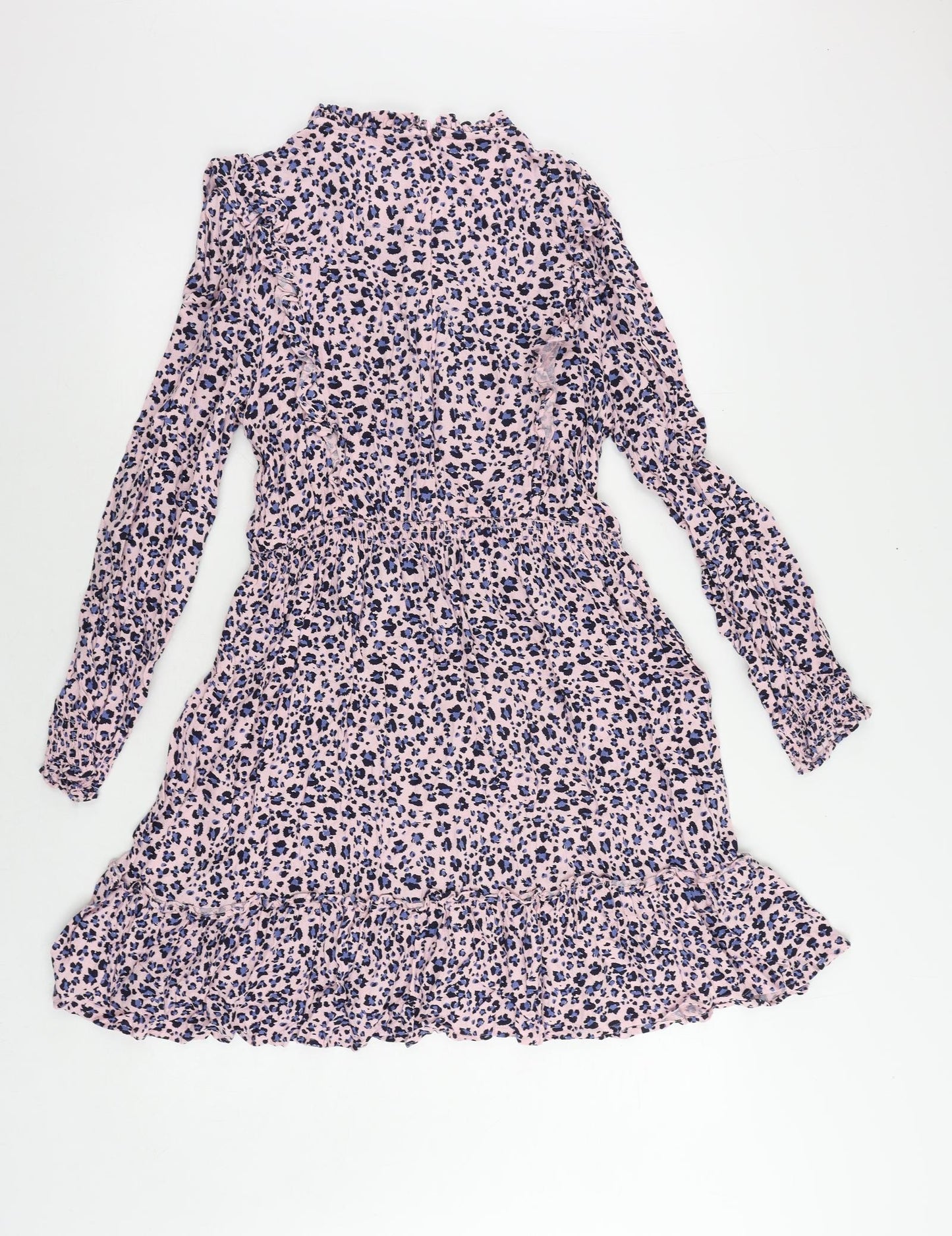 Marks and Spencer Girls Pink Floral Viscose Fit & Flare Size 15-16 Years Mock Neck Zip - Ruffle