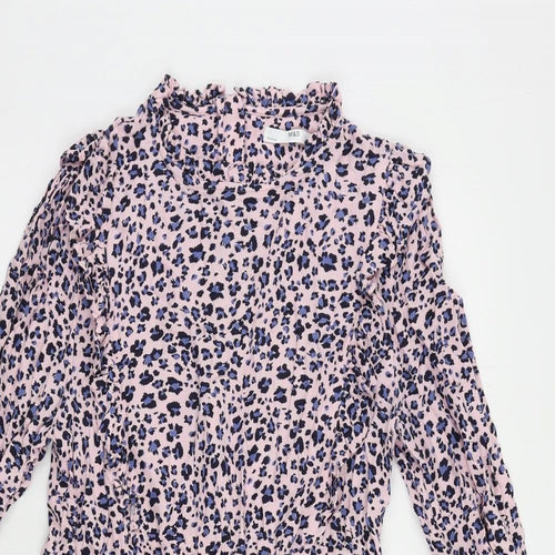 Marks and Spencer Girls Pink Floral Viscose Fit & Flare Size 15-16 Years Mock Neck Zip - Ruffle