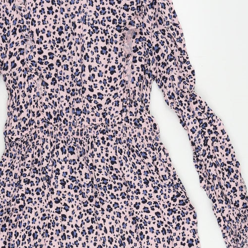 Marks and Spencer Girls Pink Floral Viscose Fit & Flare Size 15-16 Years Mock Neck Zip - Ruffle