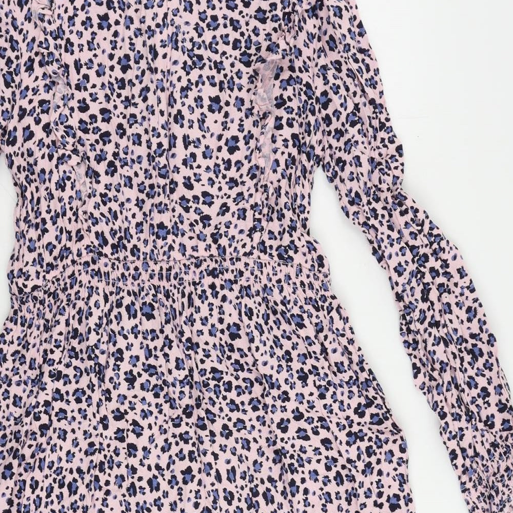 Marks and Spencer Girls Pink Floral Viscose Fit & Flare Size 15-16 Years Mock Neck Zip - Ruffle