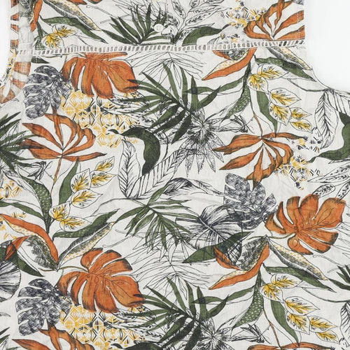 NEXT Womens Ivory Geometric Linen Basic Blouse Size 14 Boat Neck - Palm Print