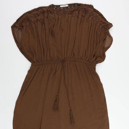 Mango Womens Brown Polyester Mini Size S Round Neck Drawstring - Adjustable Waist