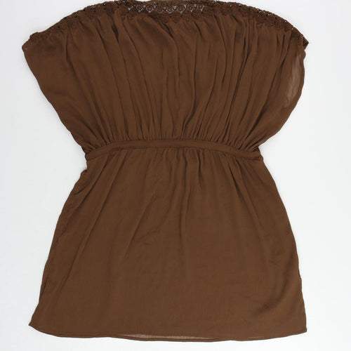 Mango Womens Brown Polyester Mini Size S Round Neck Drawstring - Adjustable Waist