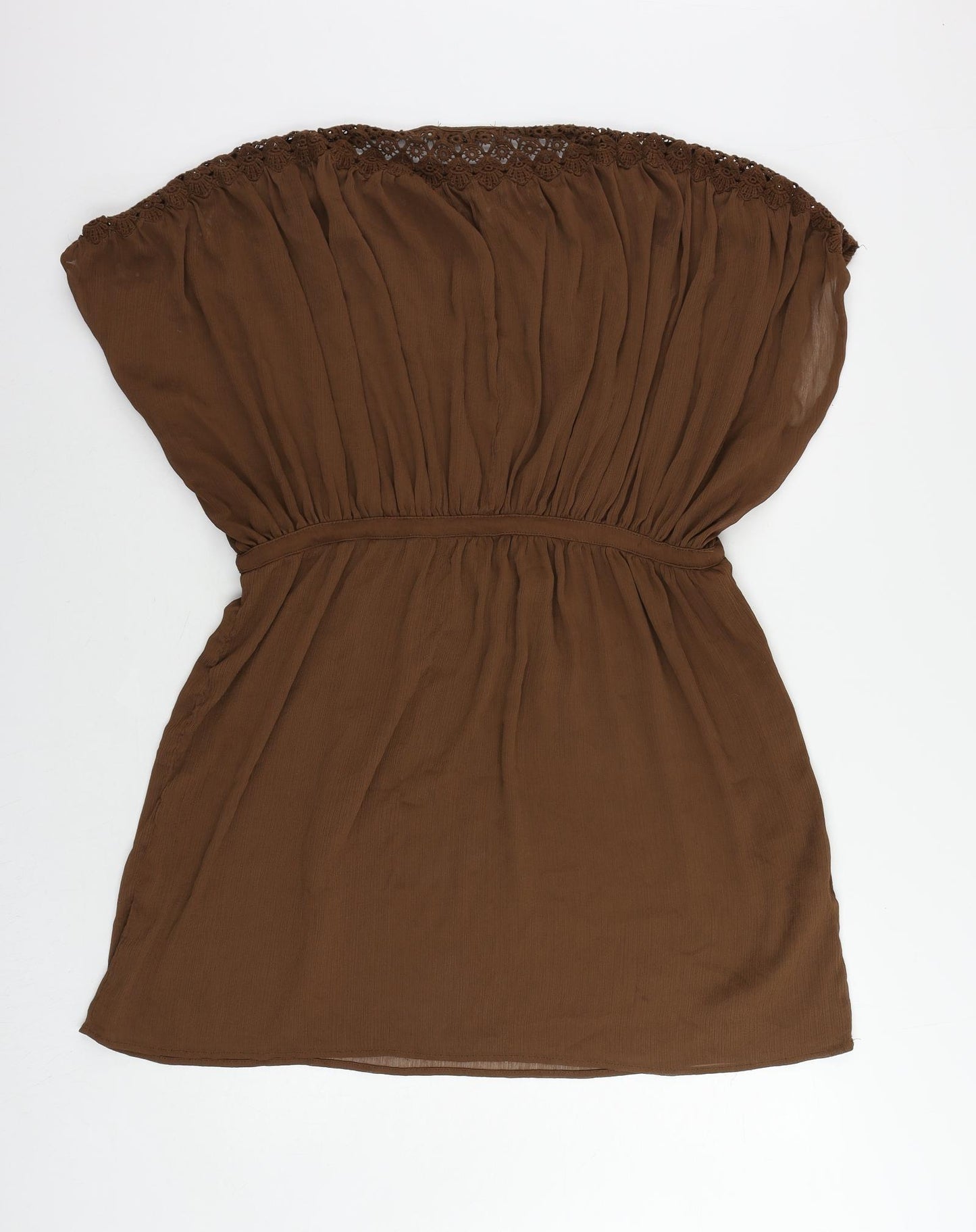 Mango Womens Brown Polyester Mini Size S Round Neck Drawstring - Adjustable Waist