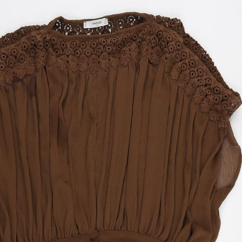 Mango Womens Brown Polyester Mini Size S Round Neck Drawstring - Adjustable Waist