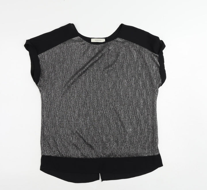 Oasis Womens Silver Polyester Basic Blouse Size S Round Neck - Metallic