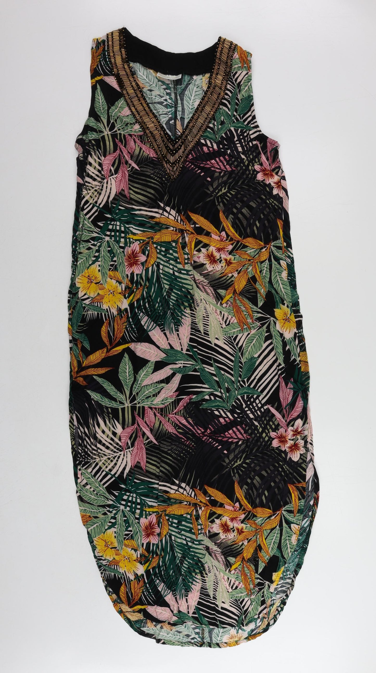 Natasha Gan Womens Multicoloured Floral Viscose Maxi Size 12 V-Neck Pullover - Embellished Neckline