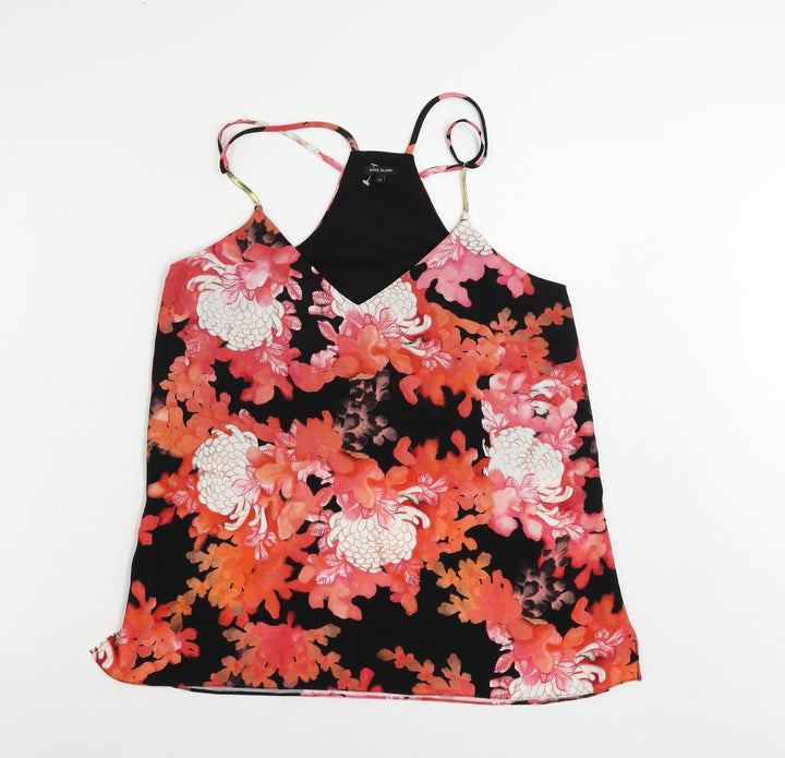 River Island Womens Red Floral Polyester Camisole Tank Size 12 V-Neck