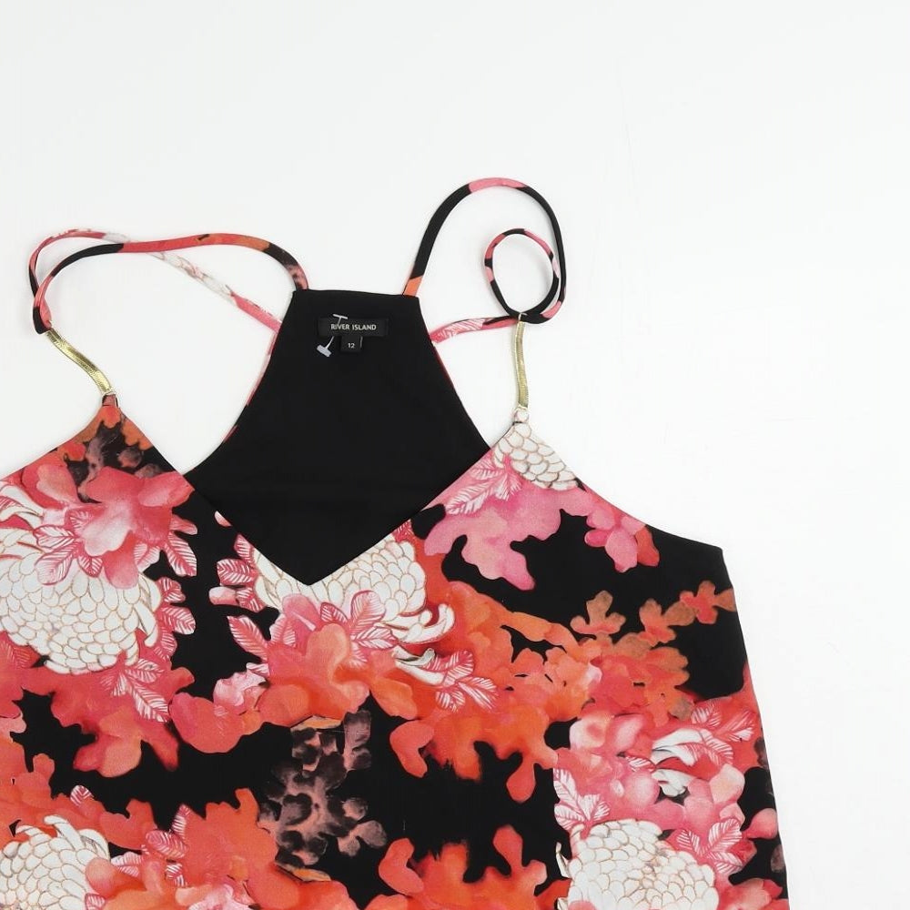 River Island Womens Red Floral Polyester Camisole Tank Size 12 V-Neck